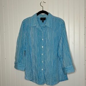FOXCROFT Crinkle Cotton Shaped Fit 3/4 Sleeve Button Down Shirt Size 14